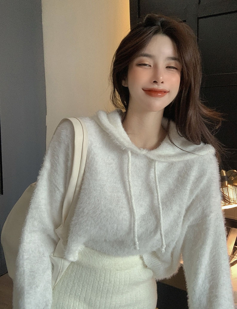 섬네일: 스트링 후드 소프트 크롭 니트