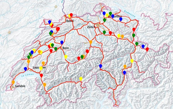 Übersicht über die fünf Lose mit über die ganze Schweiz verteilten Parzellen