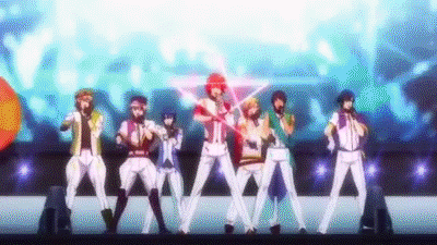 Gif de l'anime d'idols Uta No Prince-sama sur lequel on peut voir tous les personnages principaux, constituant le groupe Starish