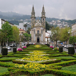 Guimareas church in grassed area in portugal