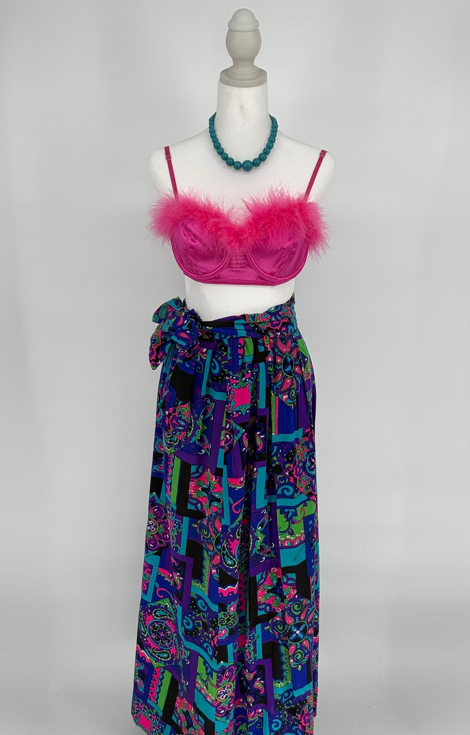 Vintage 1972 Psychedelic Purple Maxi Skirt w/ Tie Belt