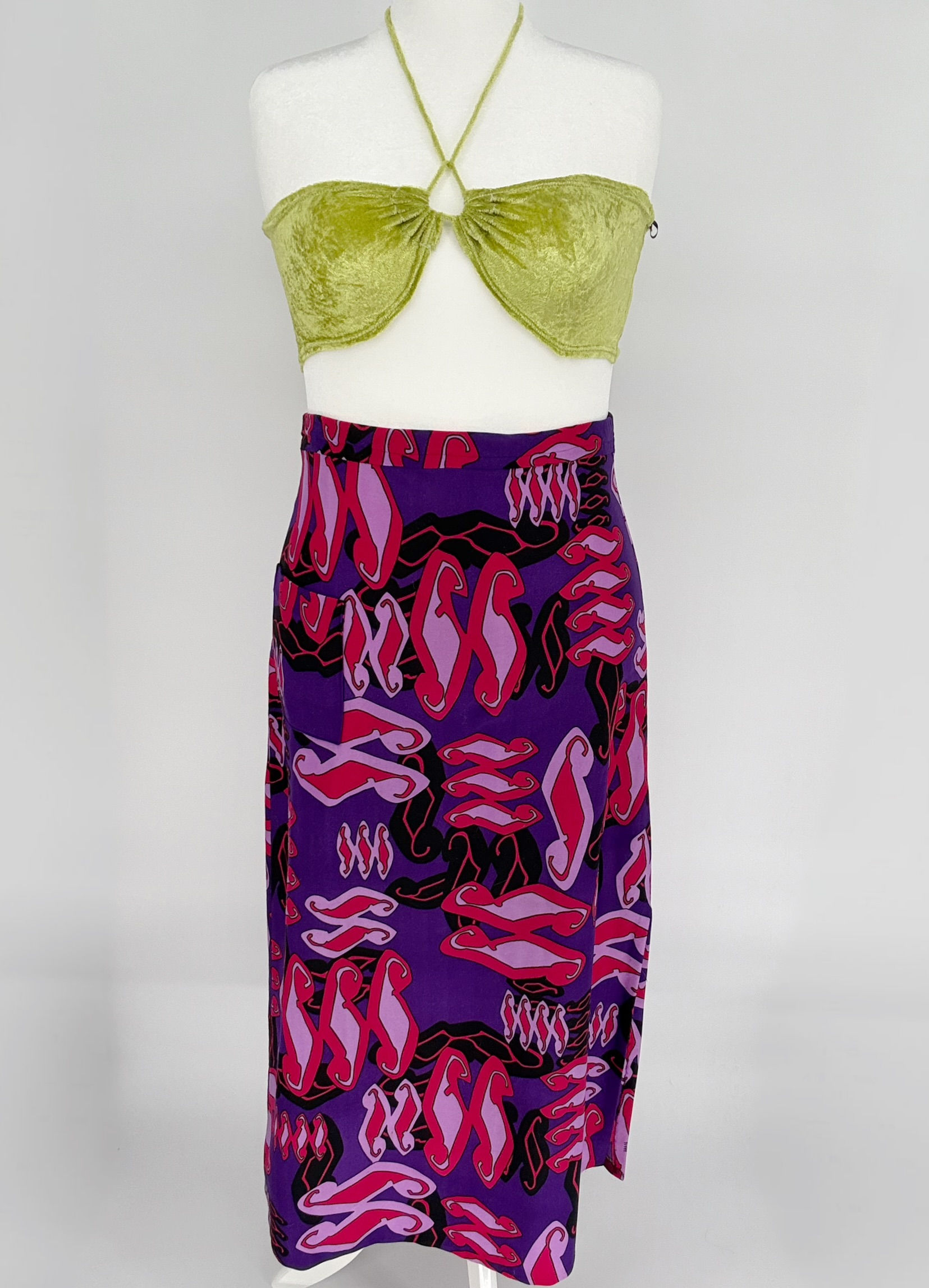 Vintage 1970s Purple Stretch Poly Woven Maxi Skirt