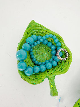 Hand Painted Green Glitter Leaf Trinket Bowl- Glitter Garden Collection