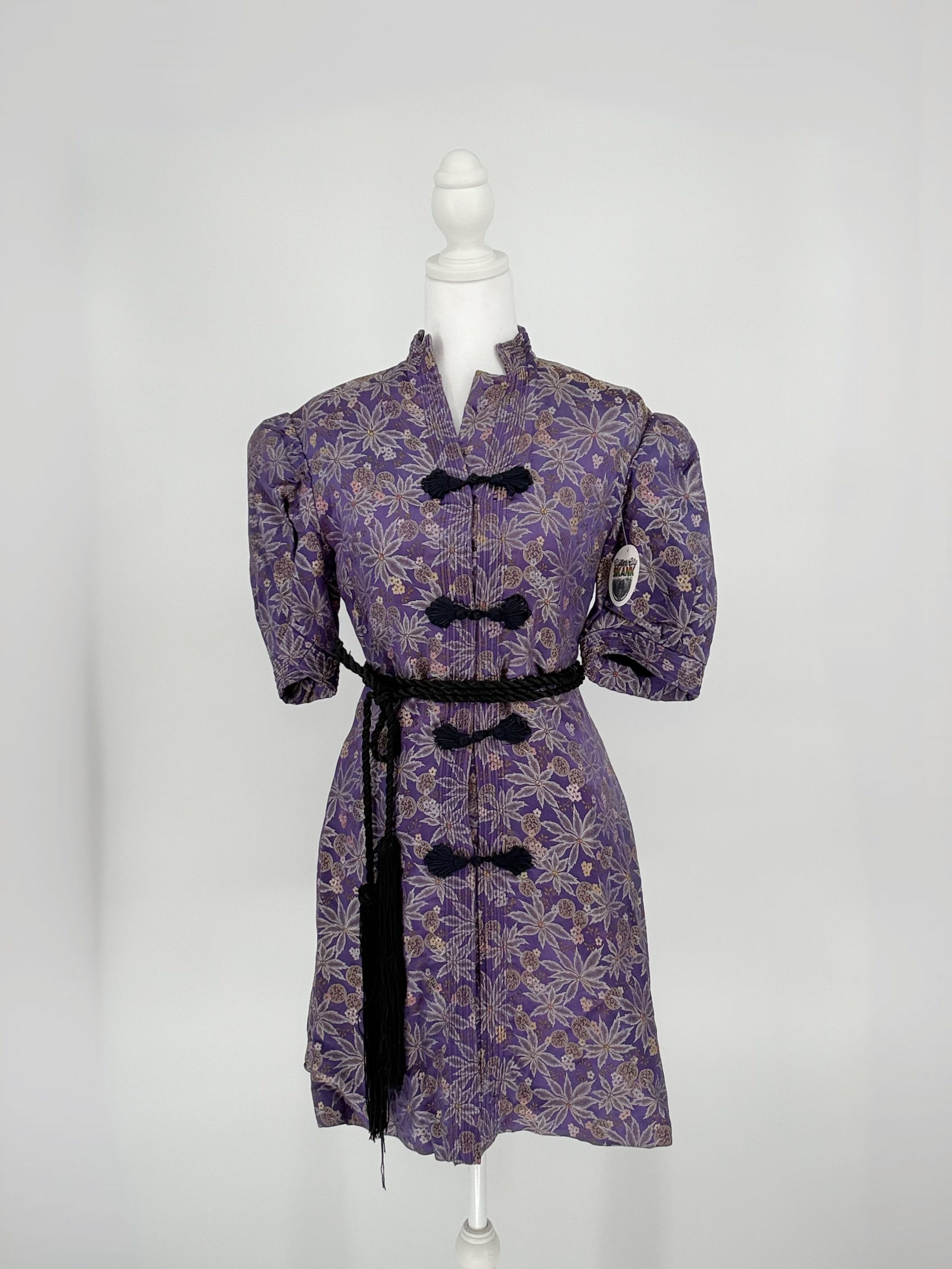 Vintage 1978 Authentic Chinese Silk Brocade Qipao Mini Dress