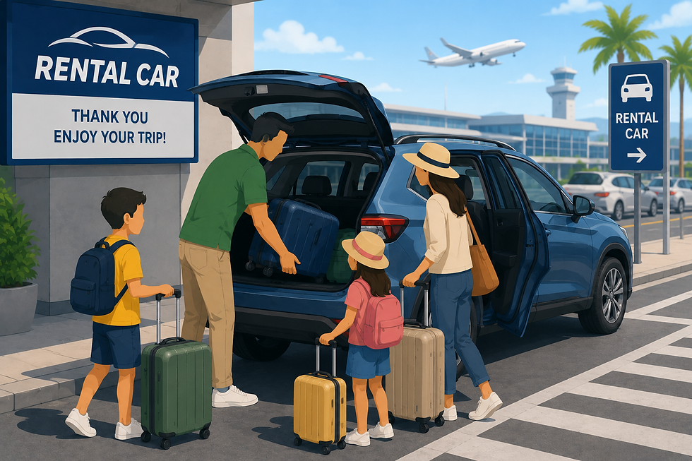 Family at airport rental car pickup