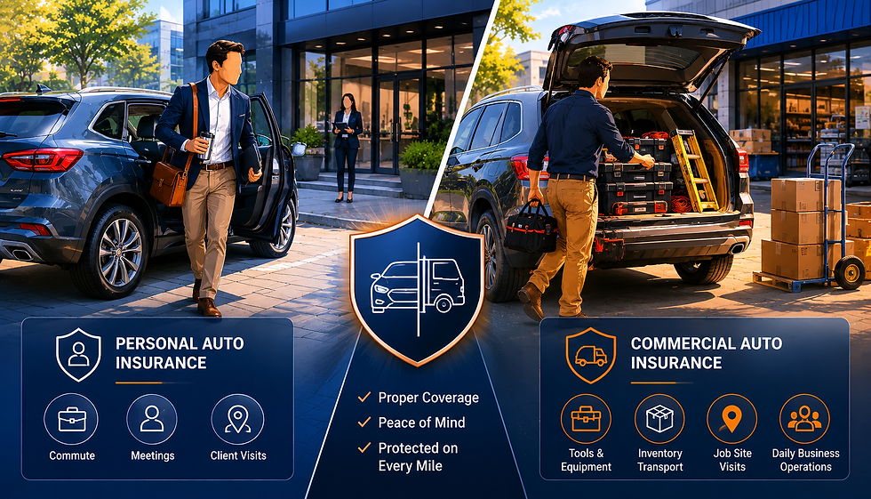 Split-screen comparison:
Left side:
Professional visiting client meeting with personal vehicle.
Right side:
Business owner transporting tools, inventory, and equipment for daily operations.