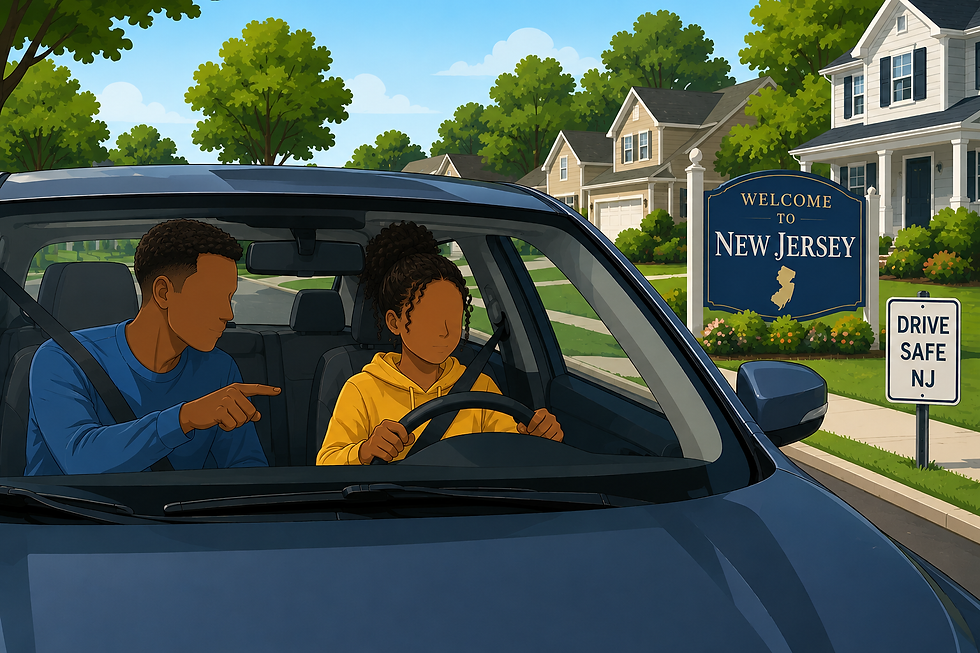 Driving lesson in New Jersey suburbs