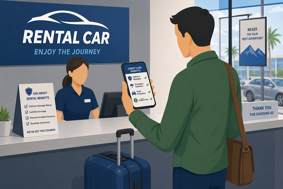 Car rental counter in a sunny location