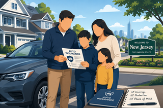 Family reviewing auto insurance outdoors