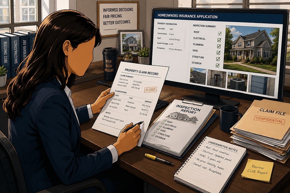 Underwriting desk with claim reviews