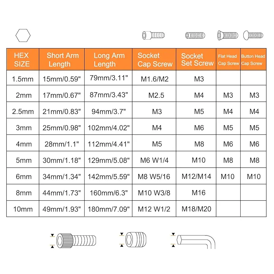 Thumbnail: 9 Pieces Ball End Hex Key Wrench Set S2 L Shaped Long Arm Repairing Tool Wrenche