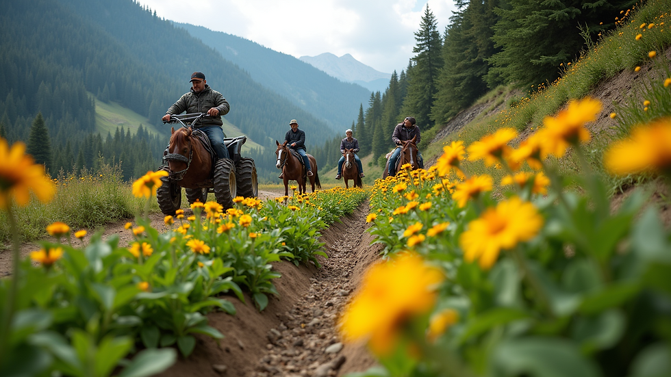 Eye-level view of a community garden with people planting flowers