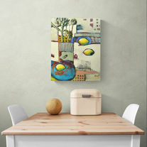 contemporary painting of zesty lemons with artichokes