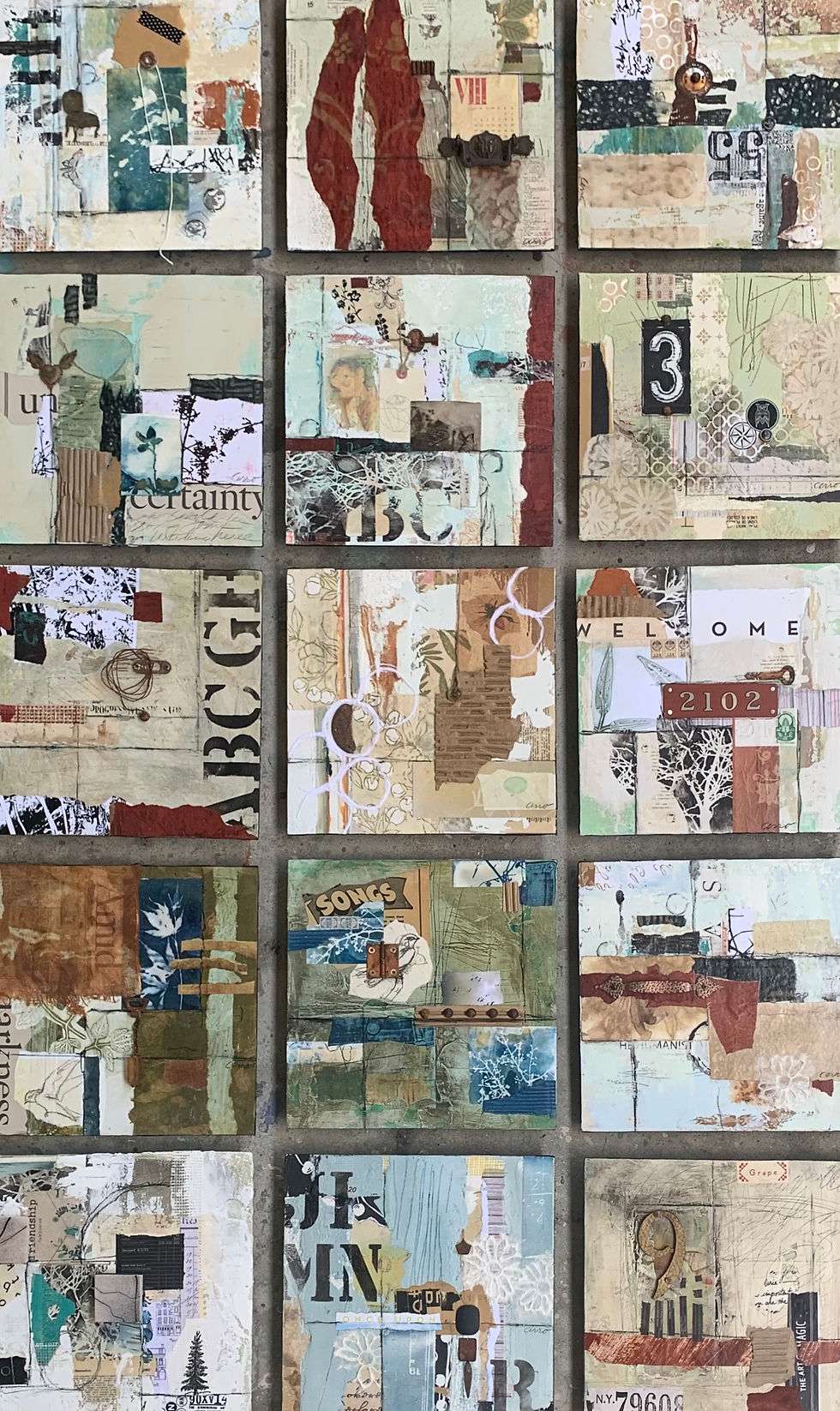 series of 12x12 paintings using scraps from the studio floor