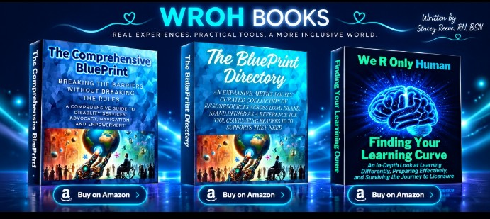 WROH Books: The Comprehensive BluePrint, The BluePrint Directory, and Finding Your Learning Curve, presented as three blue book covers.