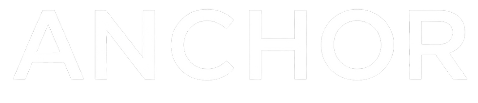 Graphic design digital logo featuring the word ANCHOR written in a capitalized, sans-serif dark blue font against a black background. Minimalist and professional visual identity design.