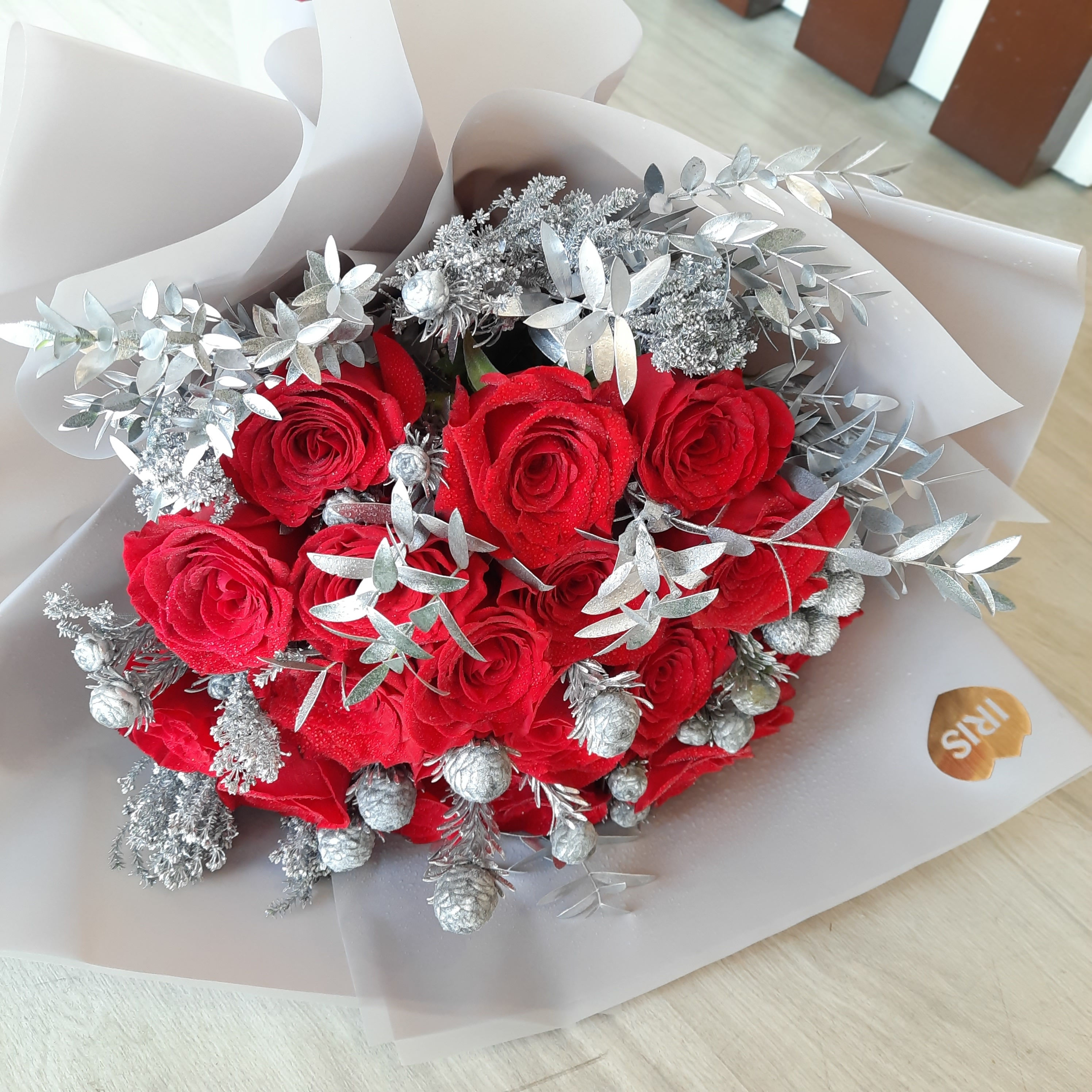 Silver & Red Roses Bouquet 