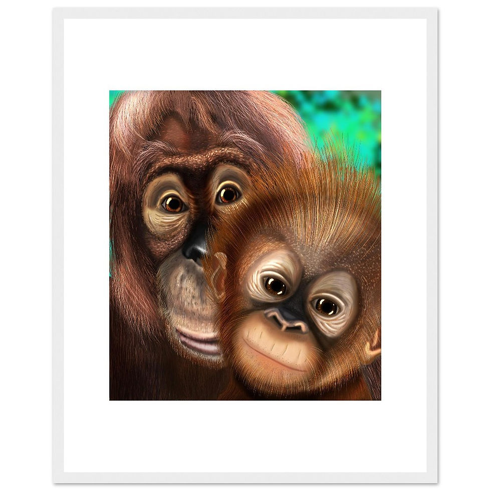 Thumbnail: Orangutans Framed print of digitally hand drawn art work by catieartworks
