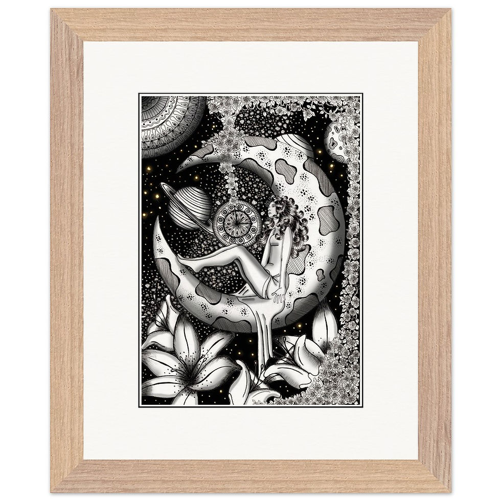 Thumbnail: Moonfull Things hand drawn ink and digital design by catieartworks framed prints