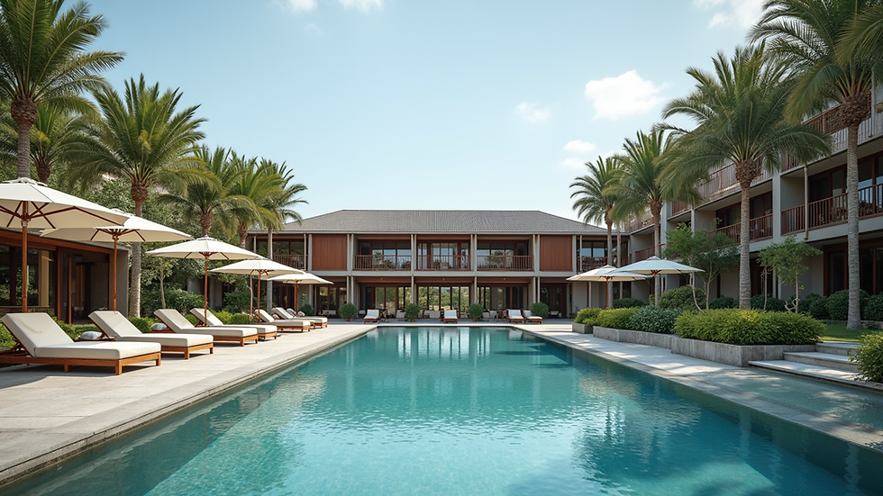 Wide angle view of DLF Hyde Park clubhouse and swimming pool area