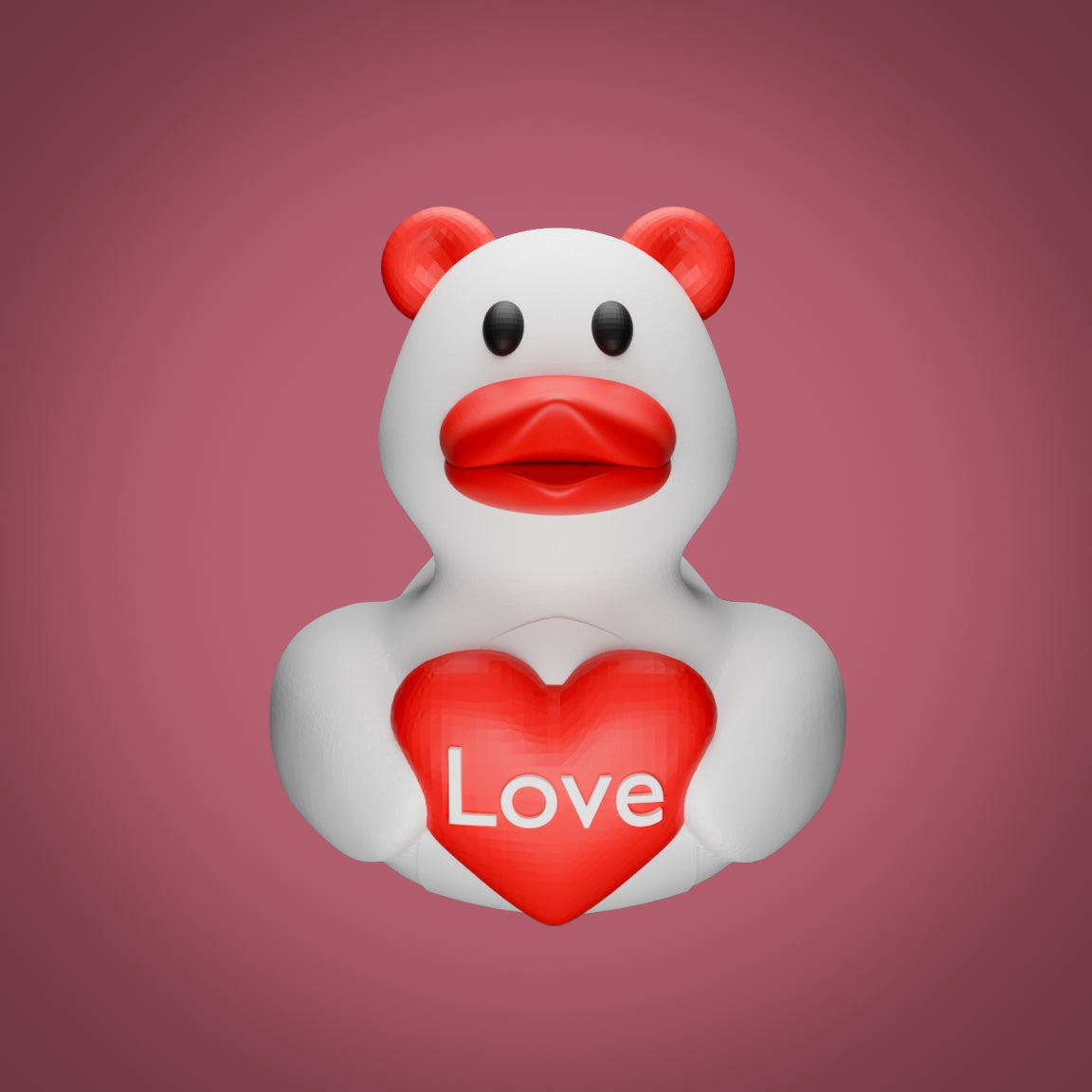 White and Red Valentine Bear Duck, 3D Printed, PETG Plastic