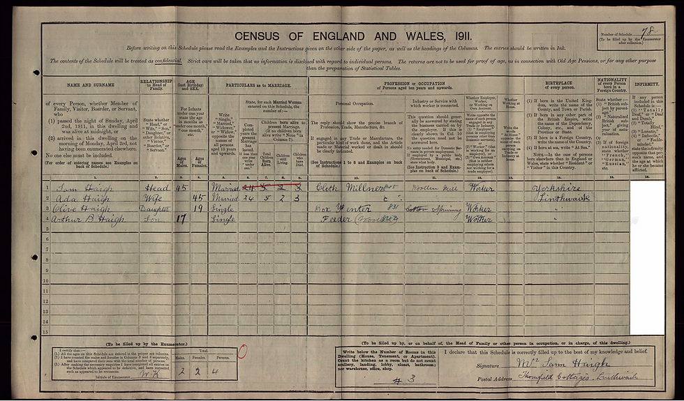 1911 Census record showing infant mortality details