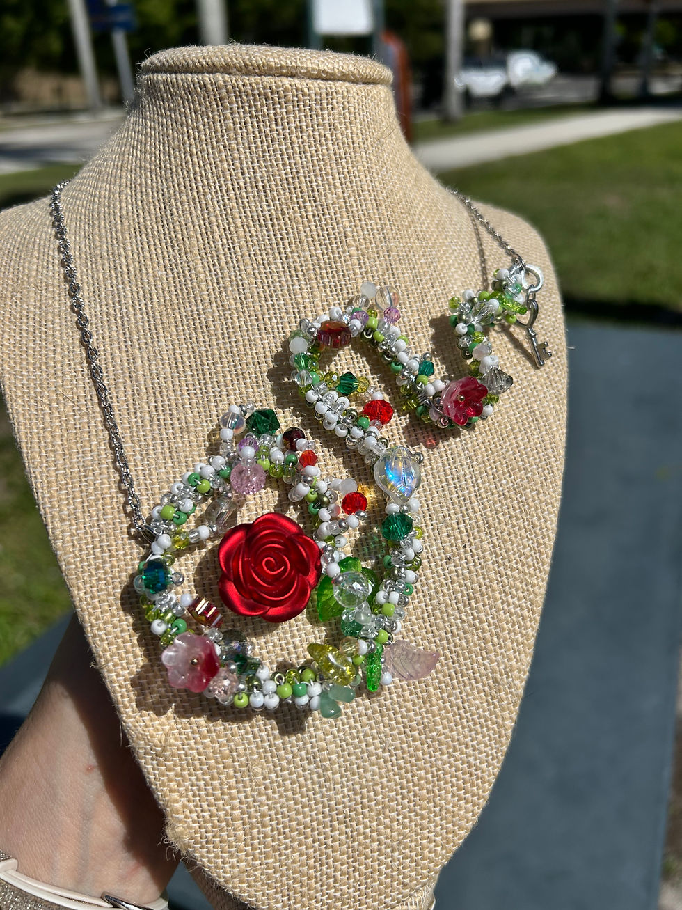 Beaded Rose Swirl necklace