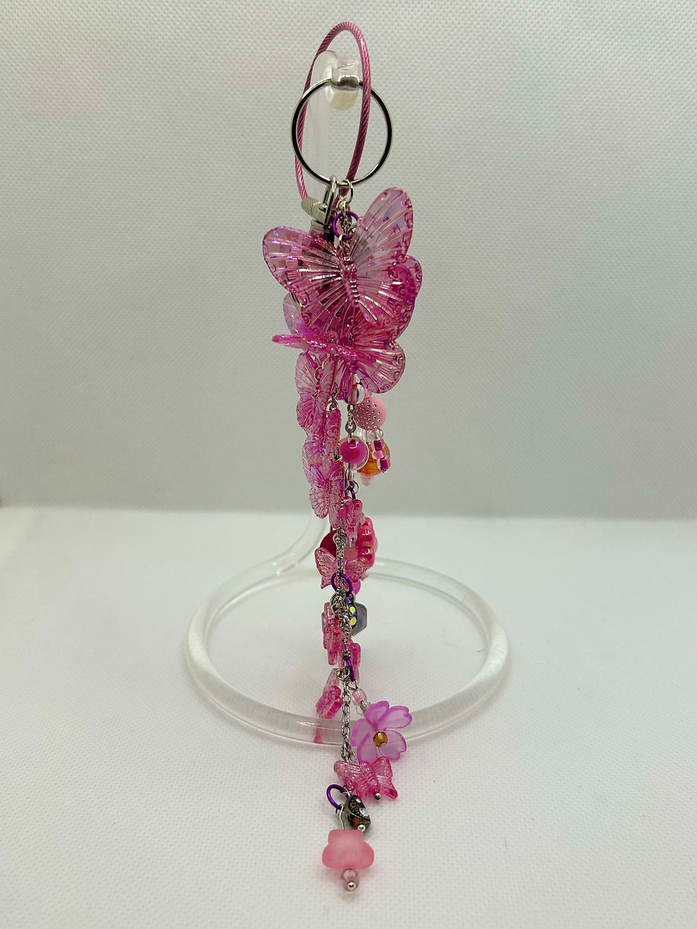 Thumbnail: BIG Bead Bangle Charm PINK Tones with Butterflies