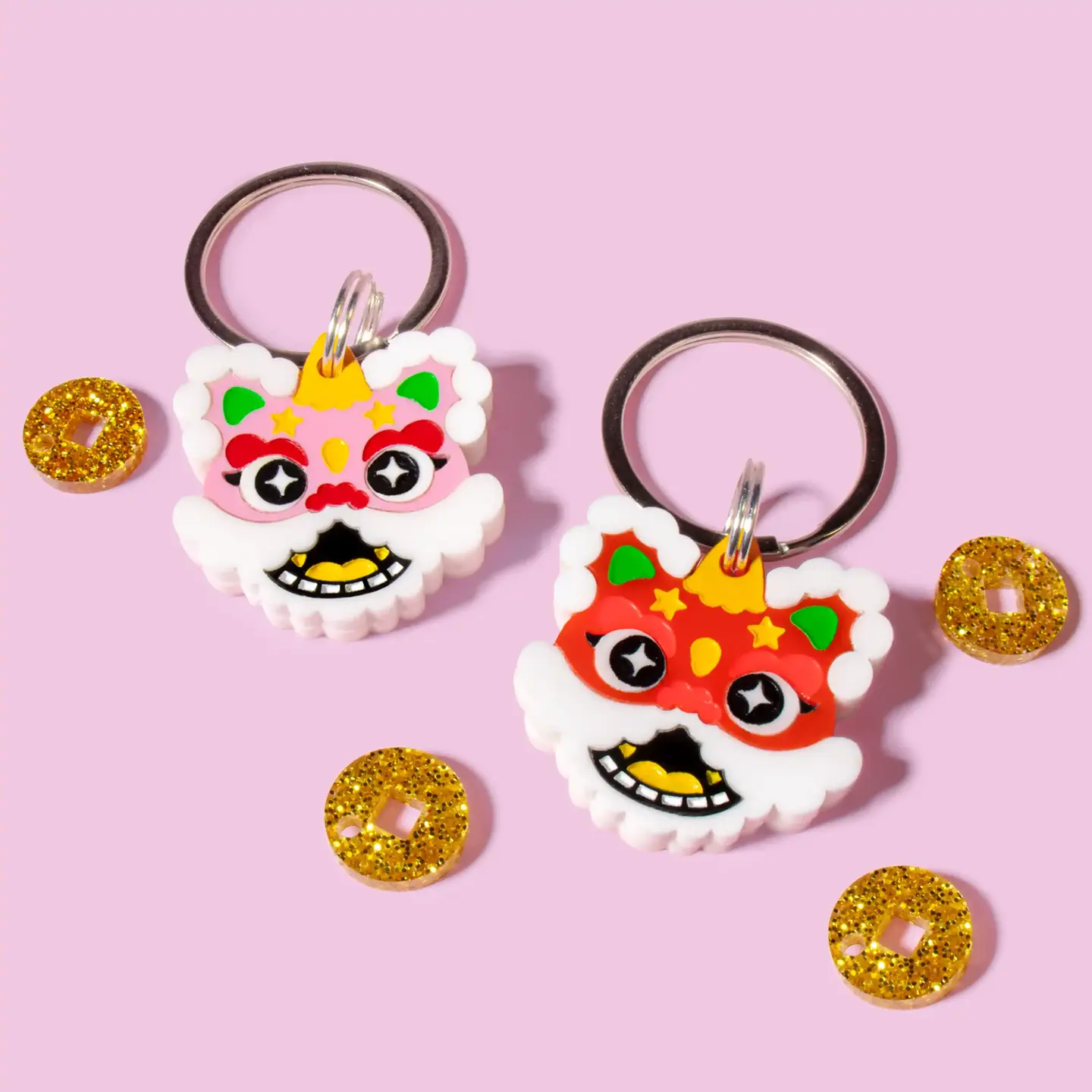 Lion Mask pet tag for collars. A handmade pet accessory and personalized gift for dogs and cats for Chinese New Year.