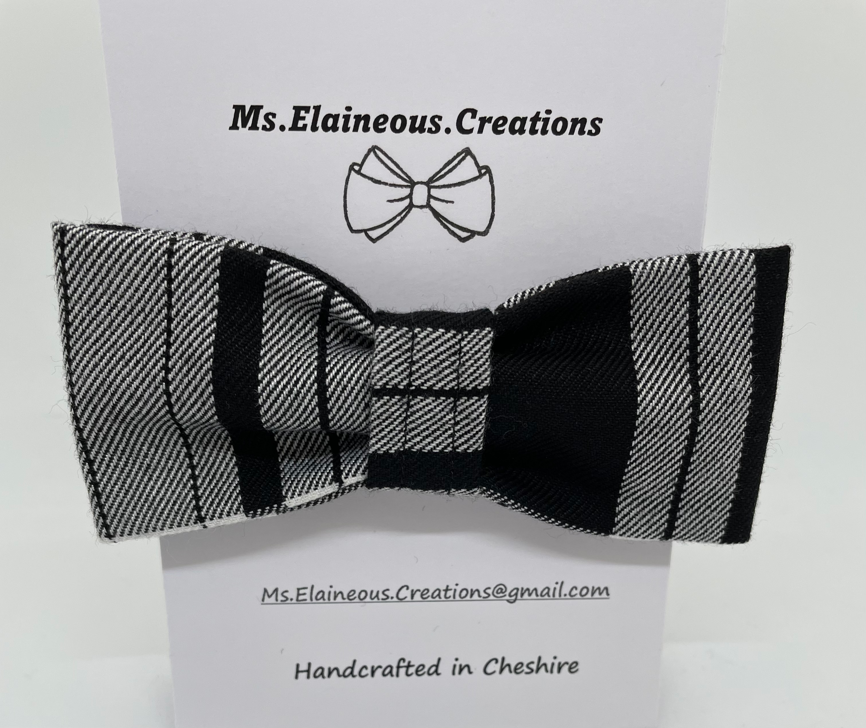 MEDIUM size dog bow in black and white Menzies tartan