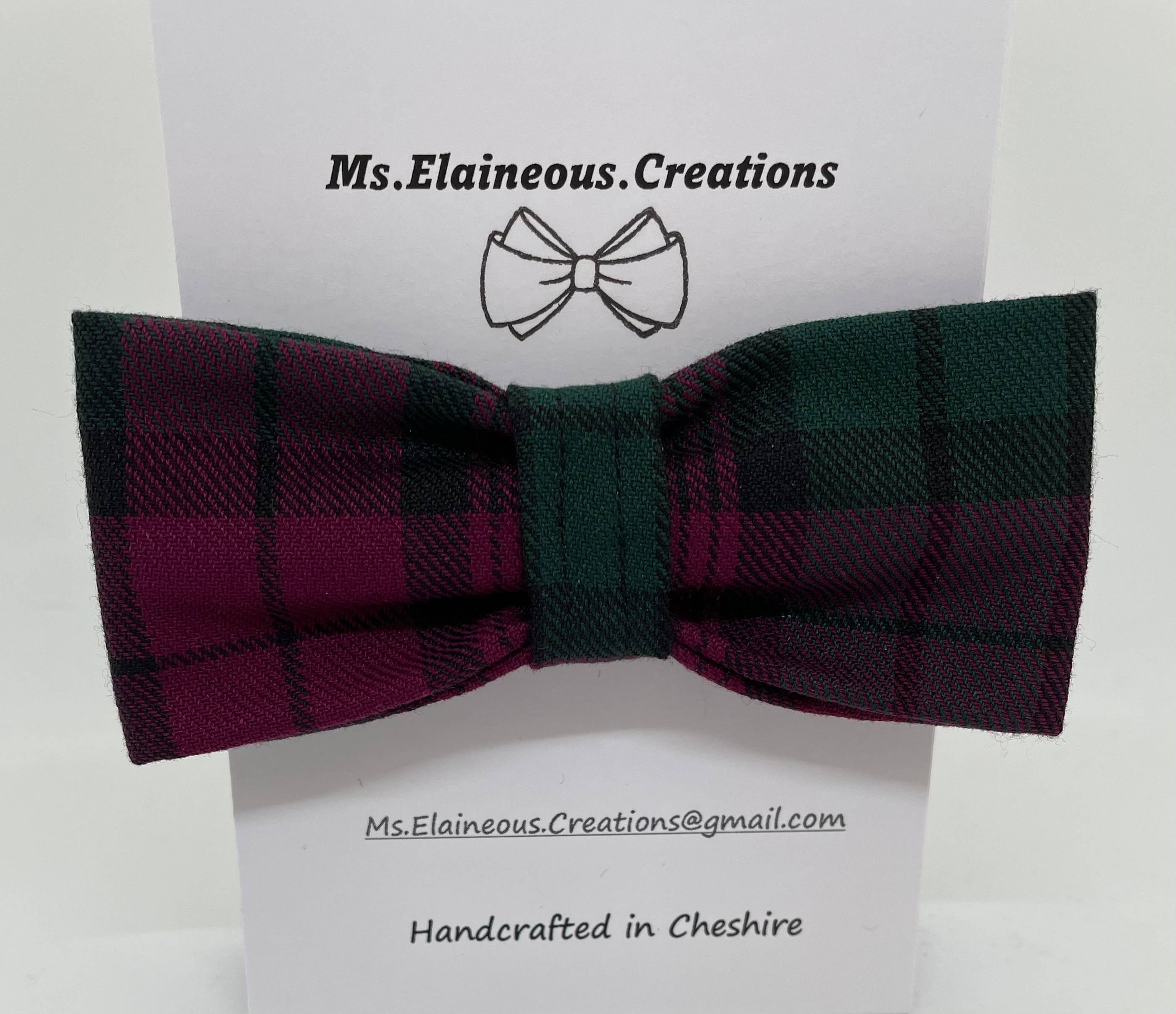 MEDIUM size dog bow in burgundy and green Lindsey tartan