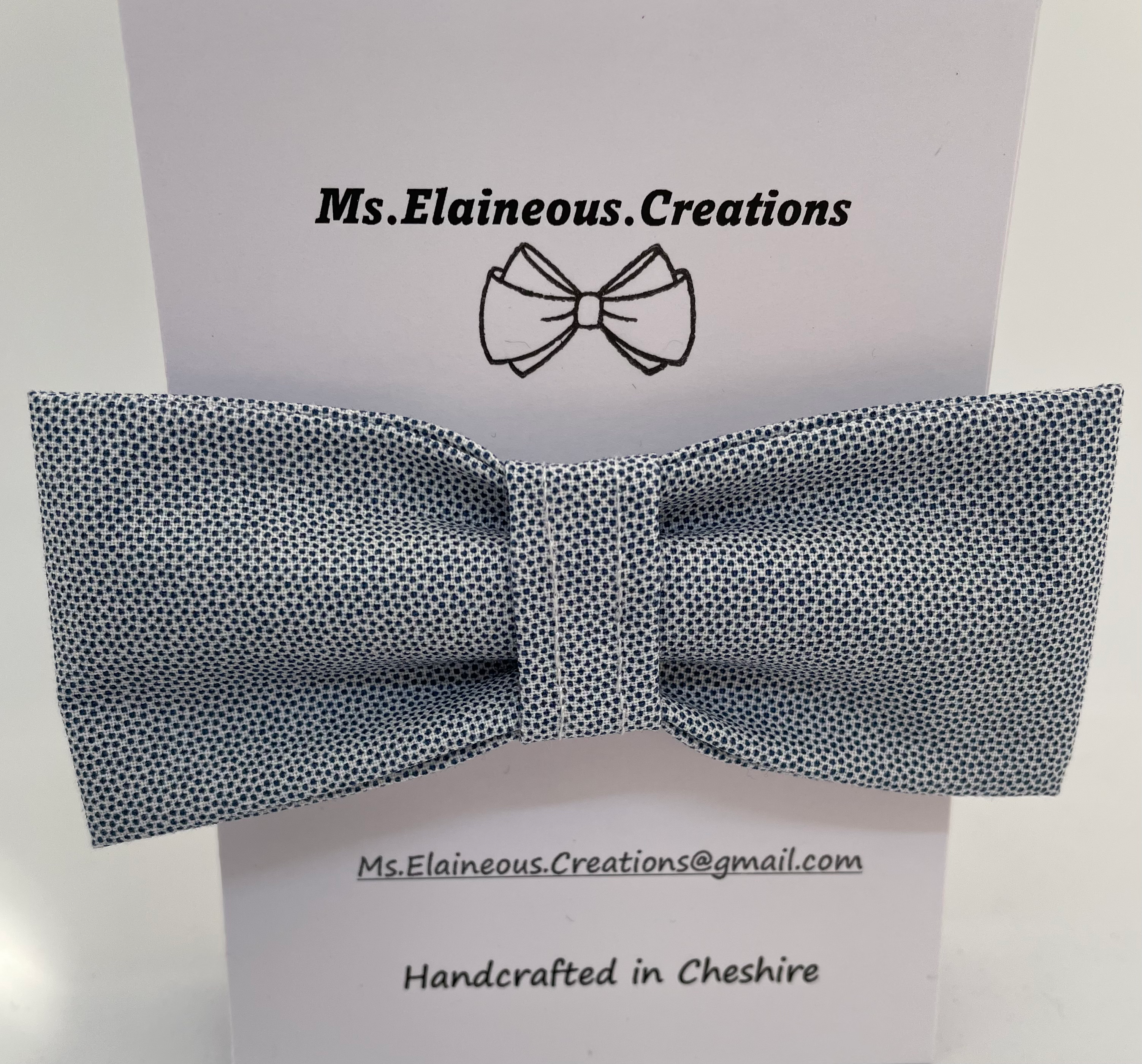 MEDIUM size dog bow in white with small blue dots