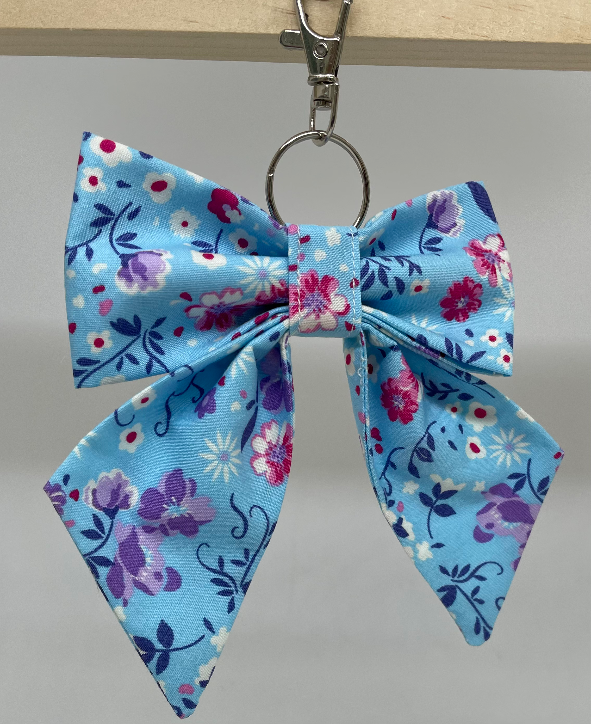 Blue and floral Bow-Dangle