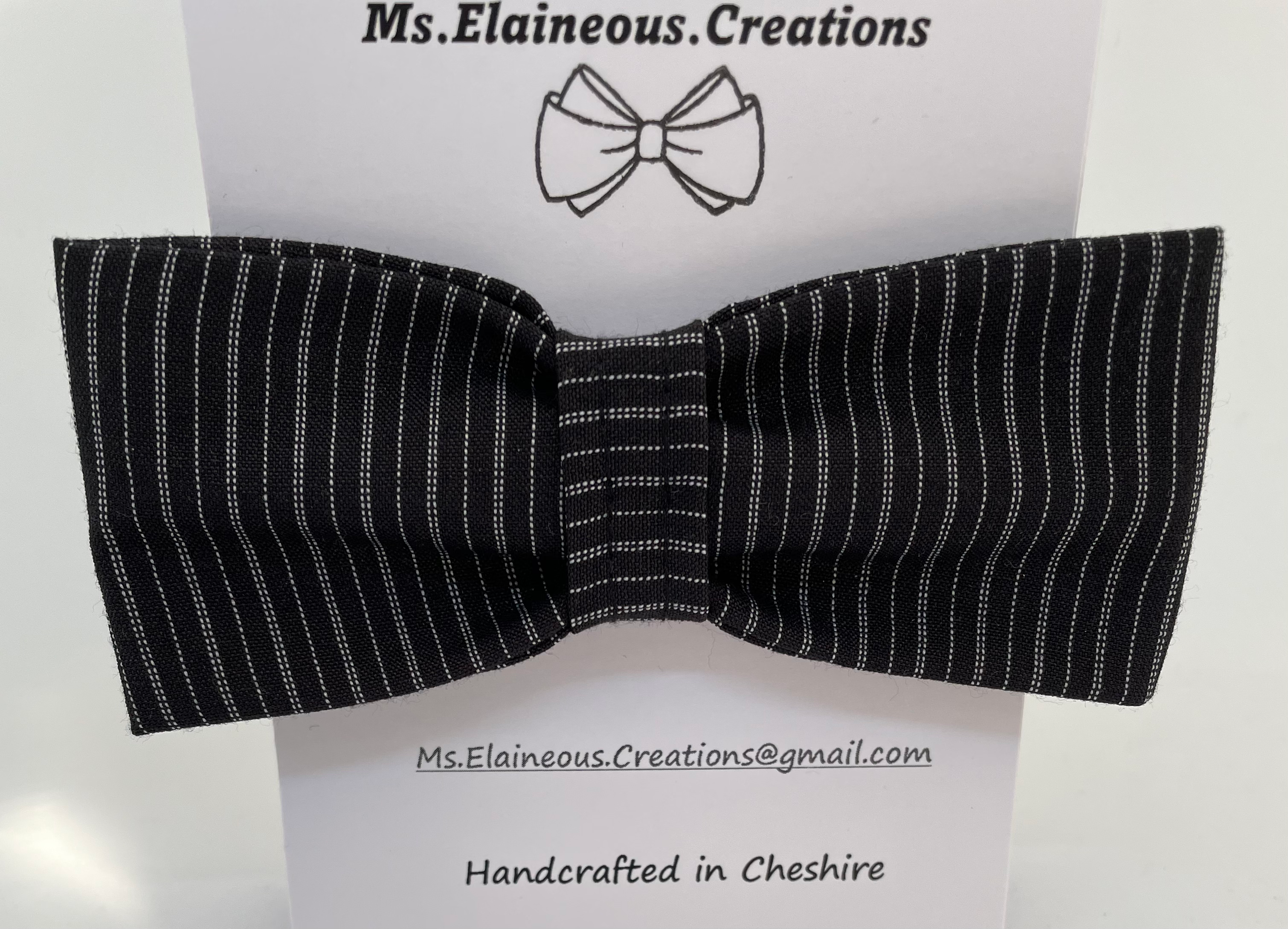 MEDIUM dog bow tie in black with white stripes