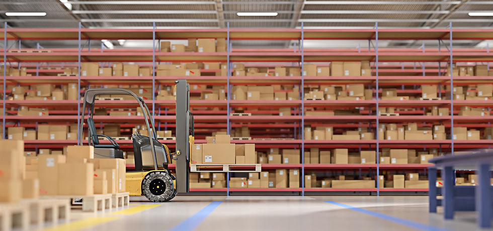 forklift inside the warehouse carrying stocks