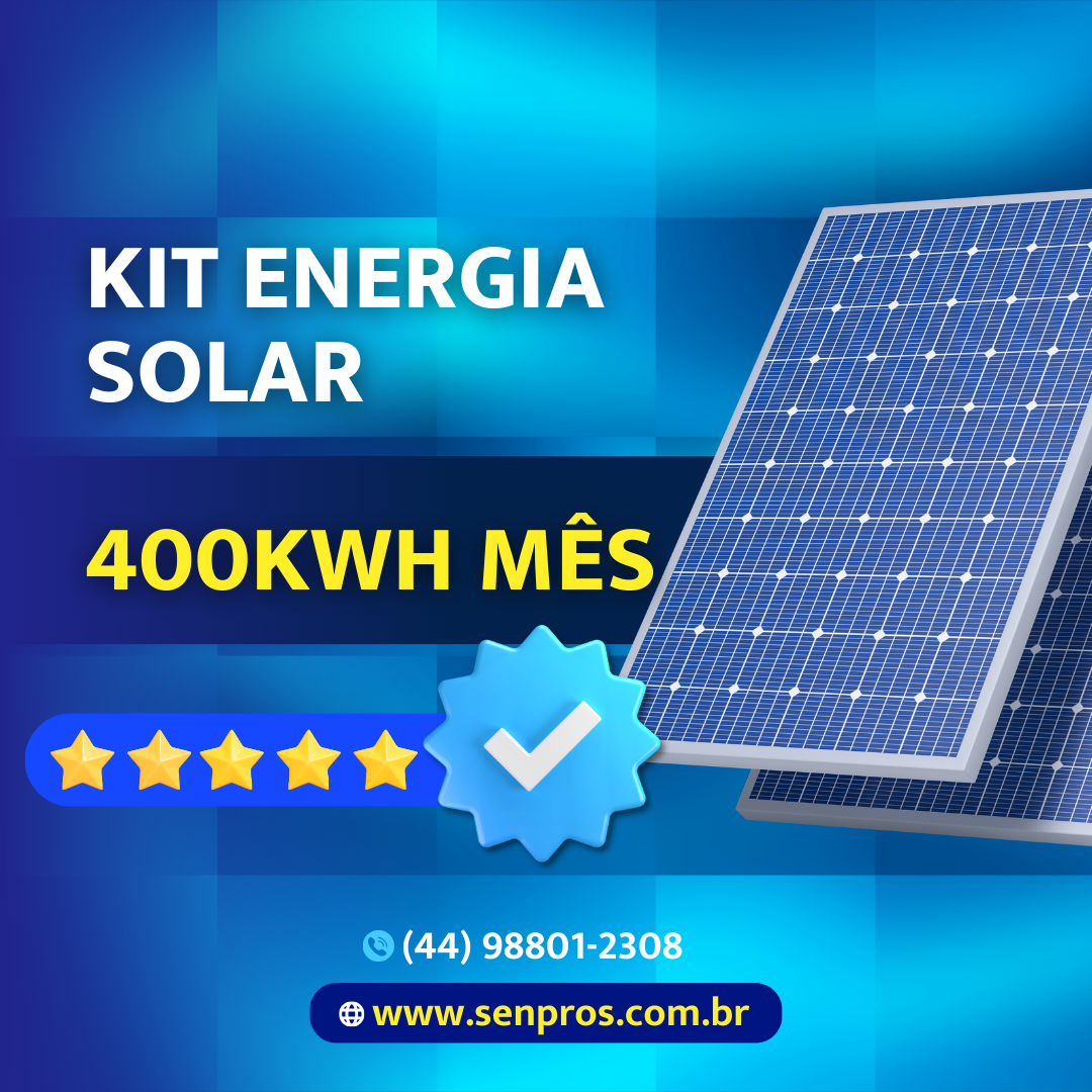 Kit Solar on grid 400 KWh/mês