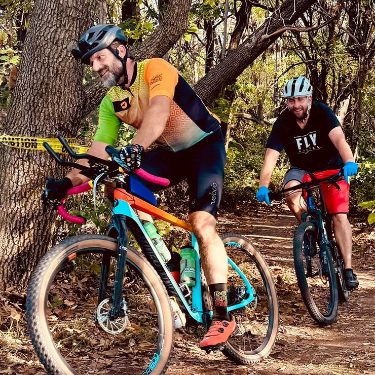 cyclists riding together
