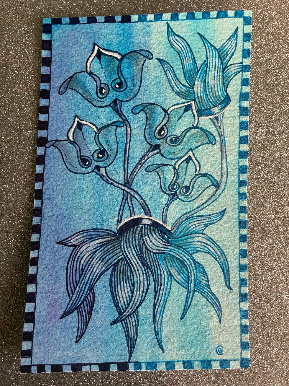 Zentangle tile by Chris Govan for Tangletastic Challenge Week 42, using Enyshou and Qirtee patterns