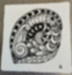 A black and white pre-strung Zentangle tile. Created by Christine Govan.