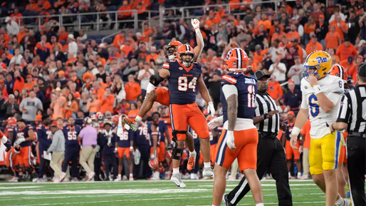 Syracuse DT Kevin Jobity Jr celebrating against Pitt
