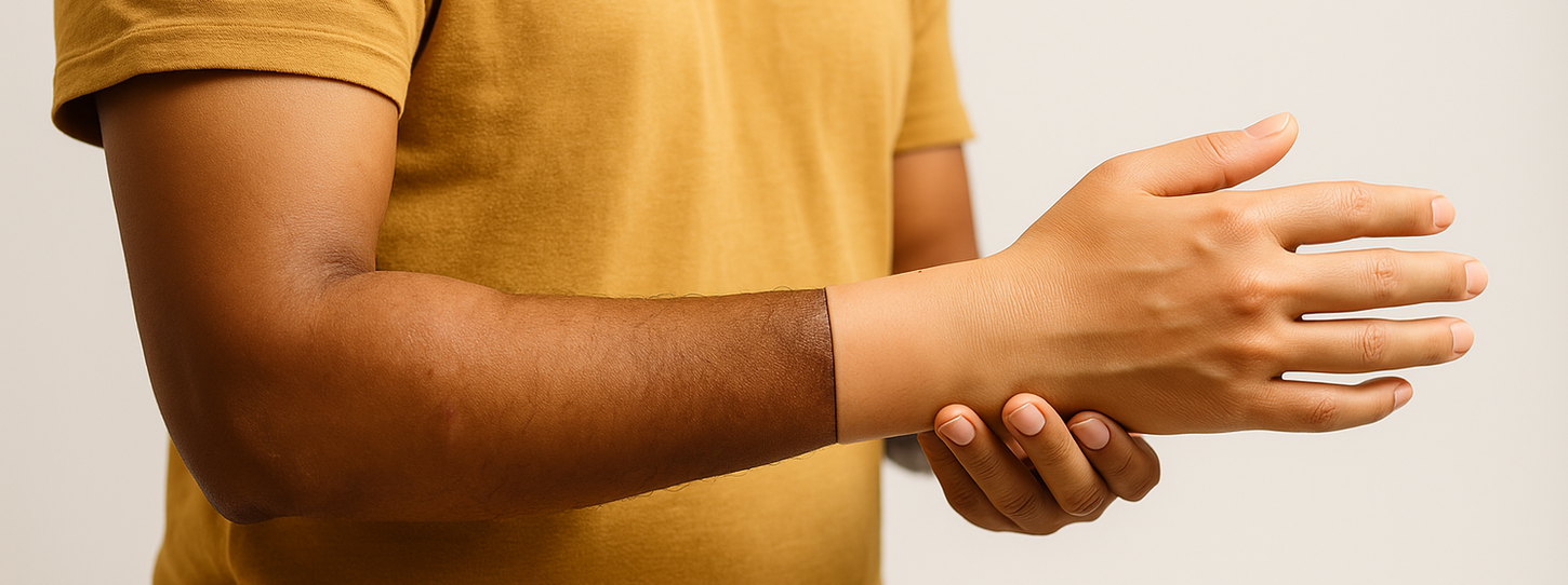 silicon prosthetic hand worn by indian patient created by kalyan orthotics and prosthetics in delhi