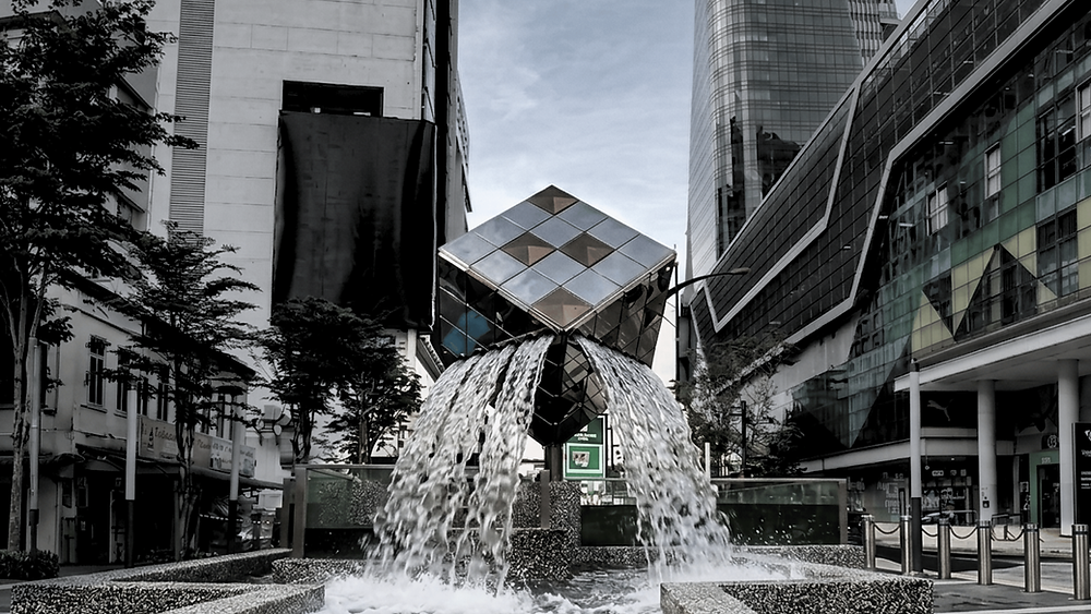 Metallo - The Water Cube - Stainless Steel PVD LED Water Fountain Sculpture - Sungai Segget Johor Malaysia