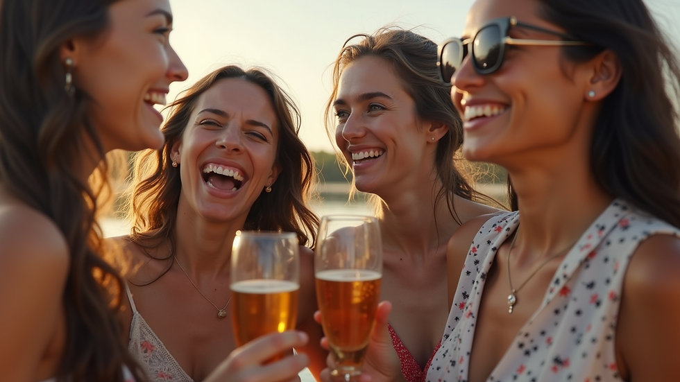 Eye-level view of a diverse group of friends celebrating together outdoors