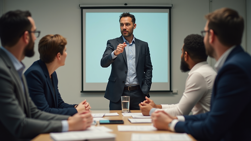 Eye-level view of a Scrum Master facilitating a team meeting