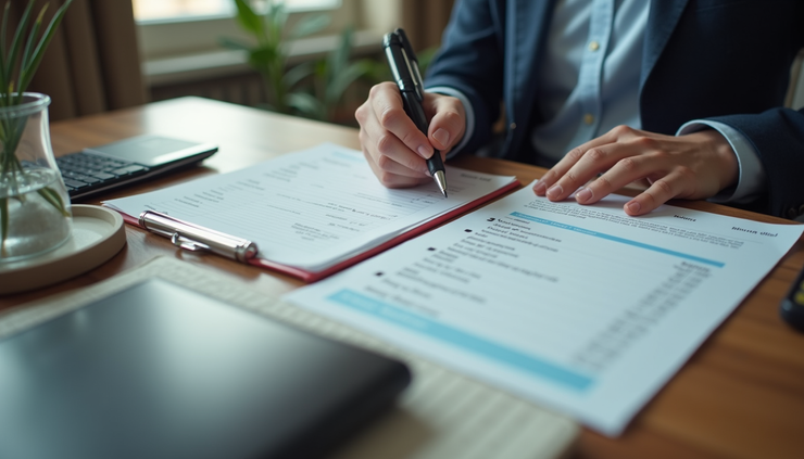 Eye-level view of a person reviewing salary documents at a desk