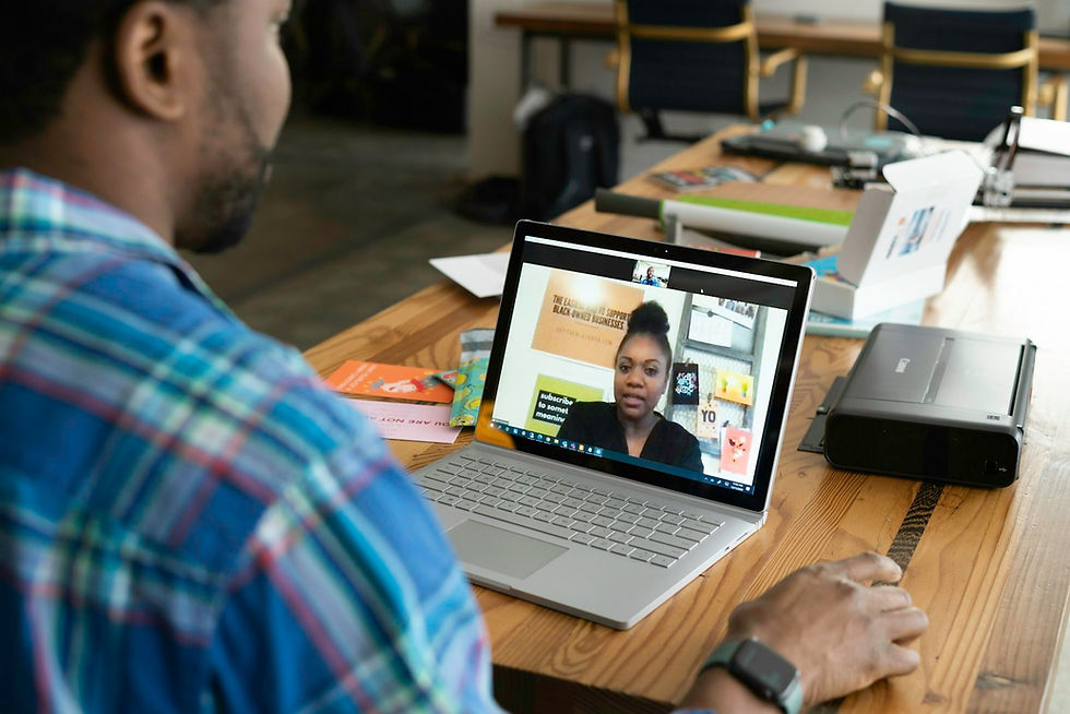 Candidate in a video job interview on a laptop