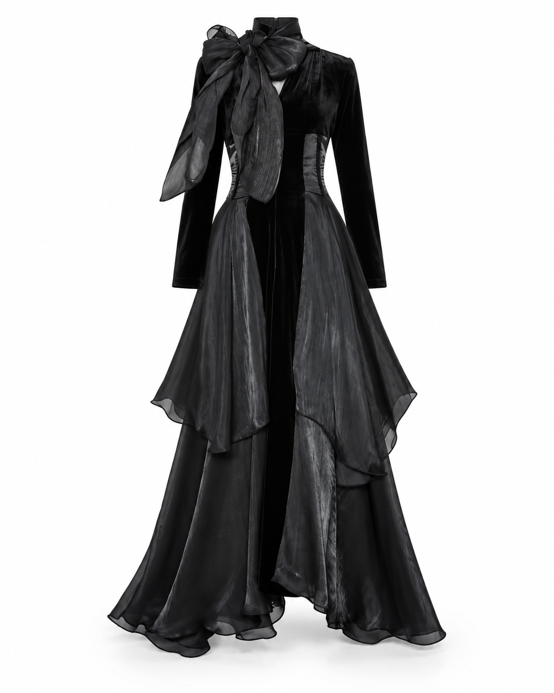 Midnight Veil Bow Midi Dress
