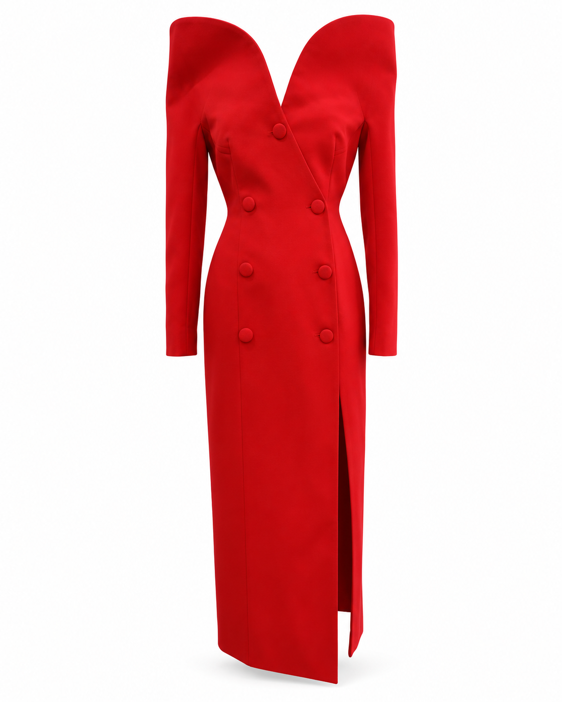 Scarlet Sculptural Collar Midi Coat Dress