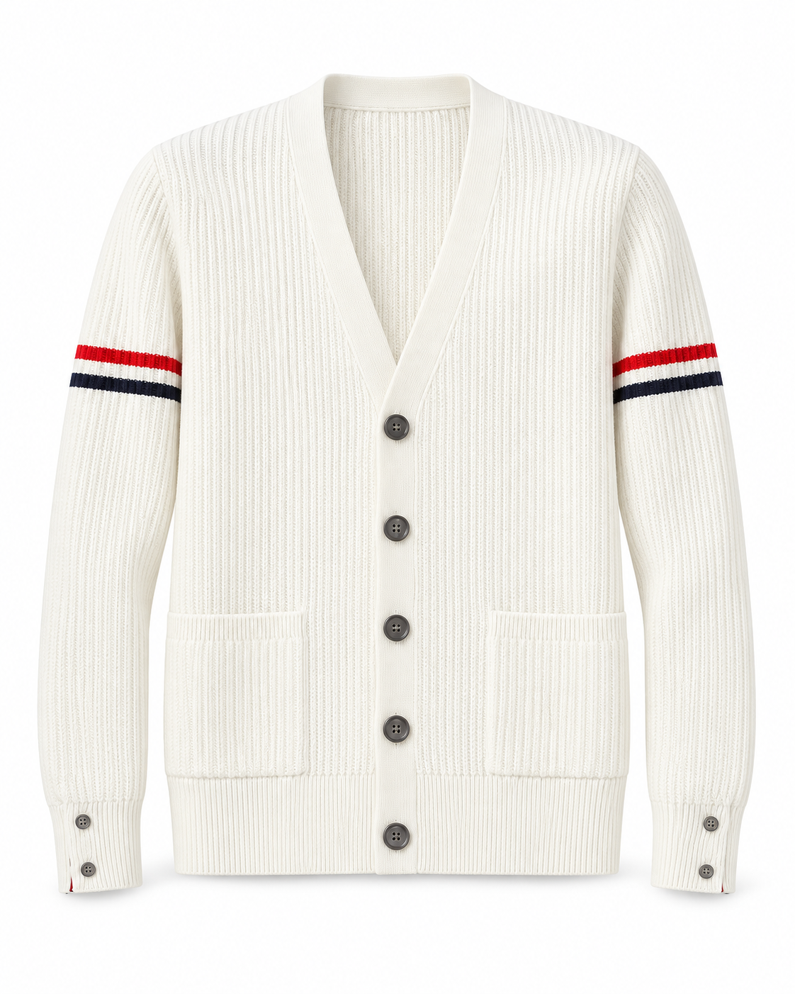 Thom Browne Ribbed Armband Cardigan – Ivory