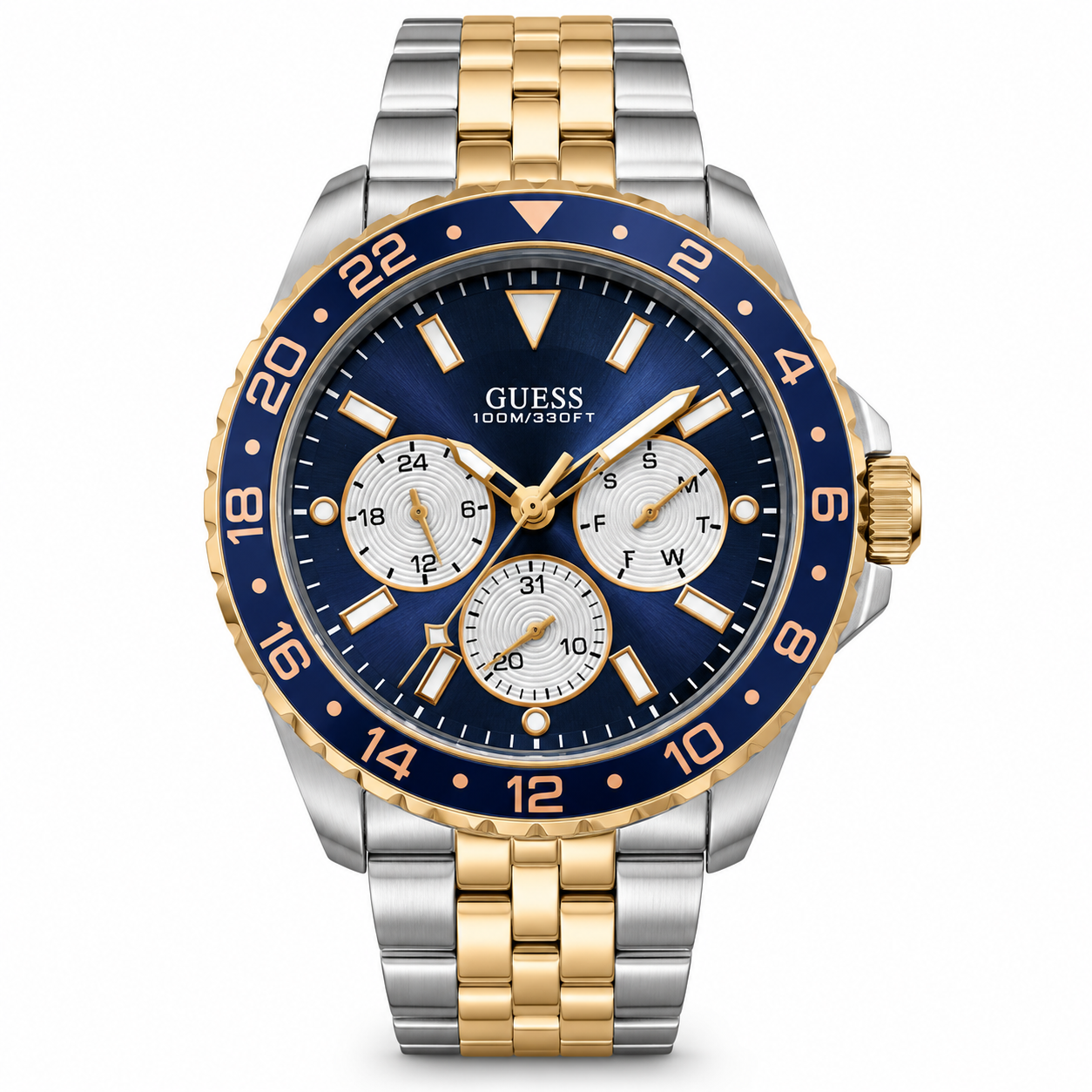 Guess Blue-Bezel Bracelet Watch